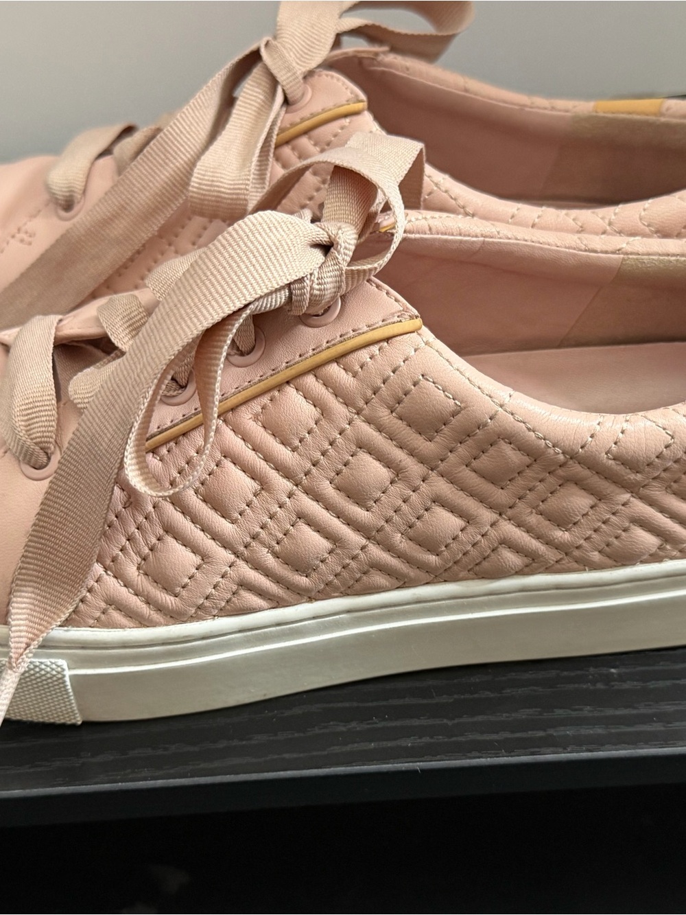 Tory Burch Quilted Blush Pink Grosgrain Ribbon Sneakers